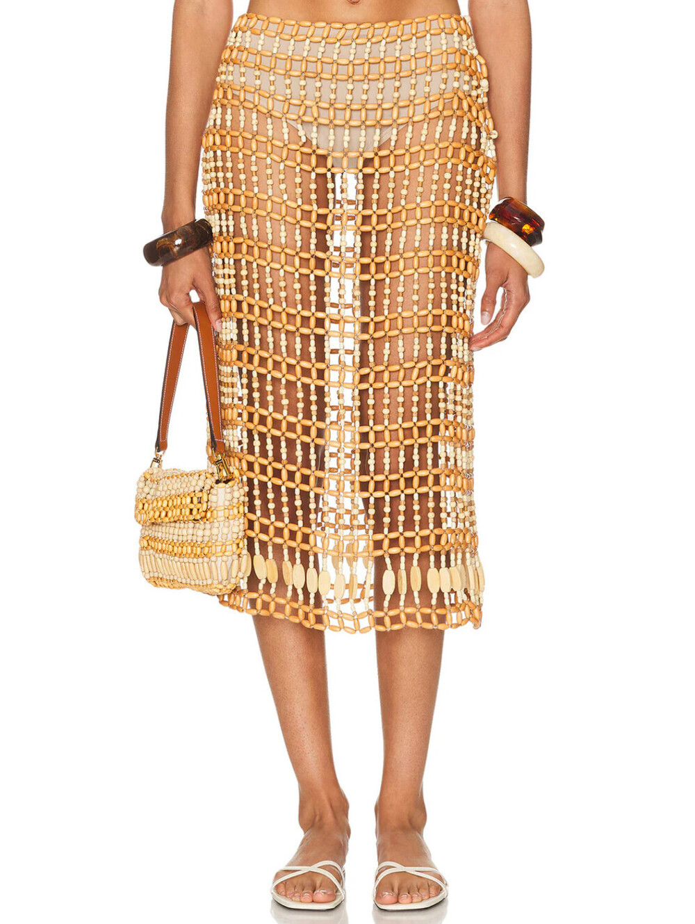 NWT Staud Abaco Wooden Beaded Designer Runway Skirt Swim Cover 4/Small